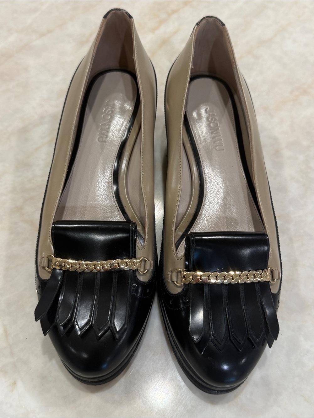 Jason Wu Black and Beige Chain Fringe Loafers